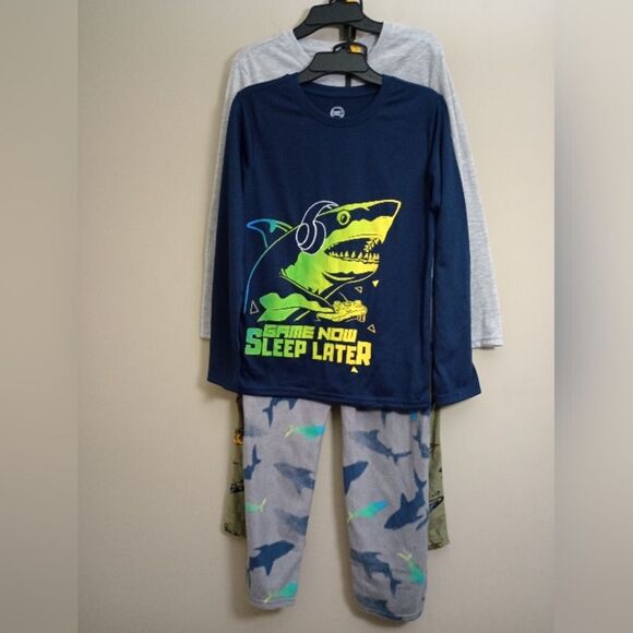 2 Wonder Nation Pajama Sets Long Sleeve Shirts Fleece Pants Size Large 10/12 - Picture 1 of 13